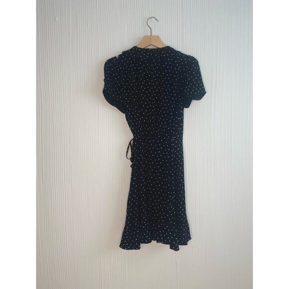 SUNDAY BEST B&W Polka Dot Short Sleeve Ruffle Trim Wrap Dress US MEDIUM NWT - Picture 12 of 16